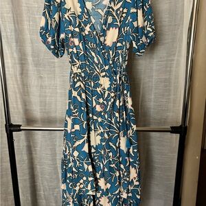 Knox Rose Teal Blue Floral Wrap Midi Dress